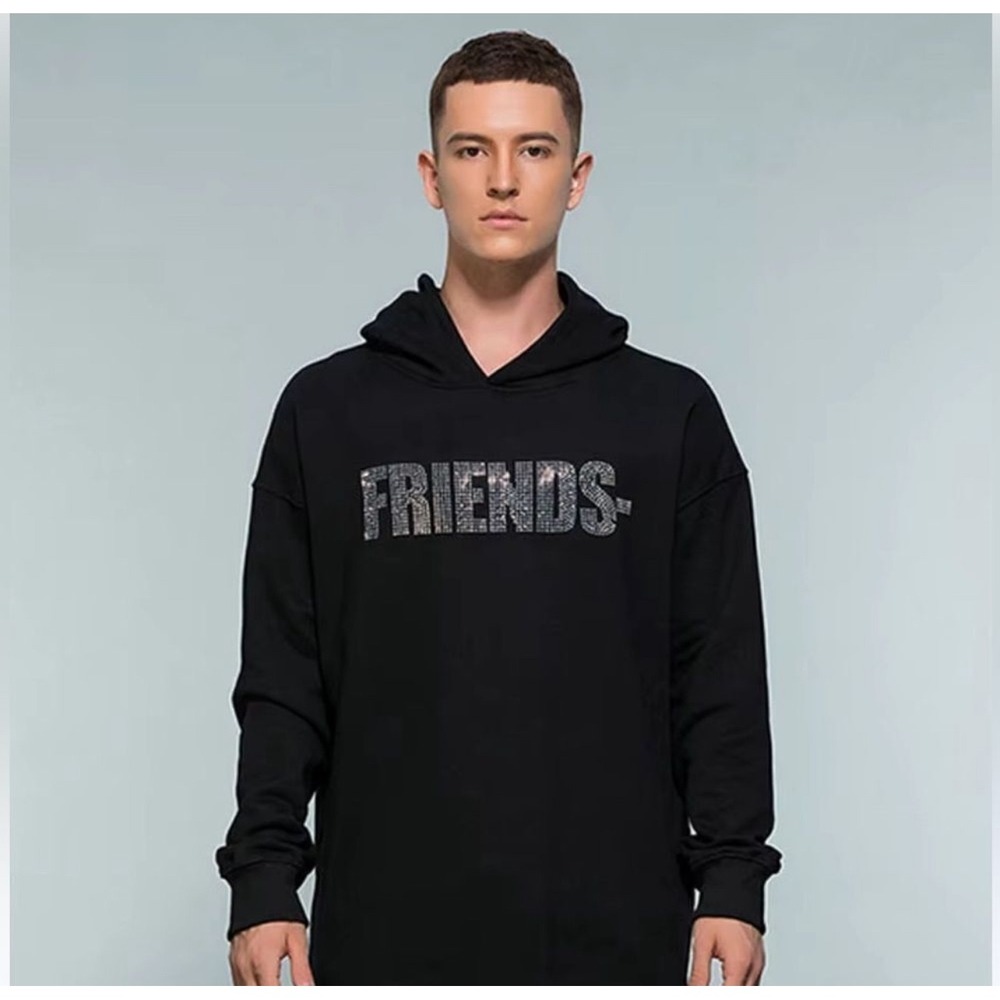 VLONE Rhinestone Men Hoodie Friends Graphic - Small